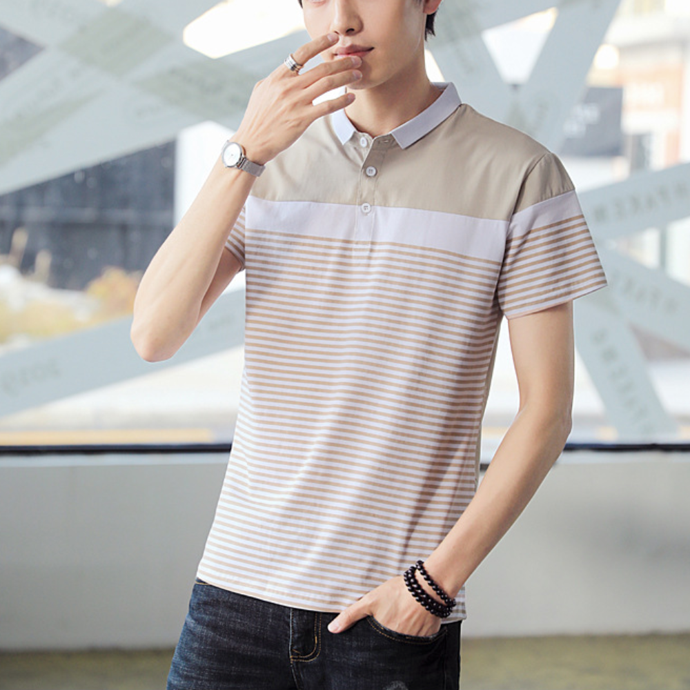 Striped Polo Shirt for Men with Short Sleeves