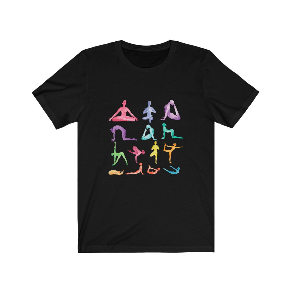 Short Sleeve Tee Featuring Yoga Postures Print