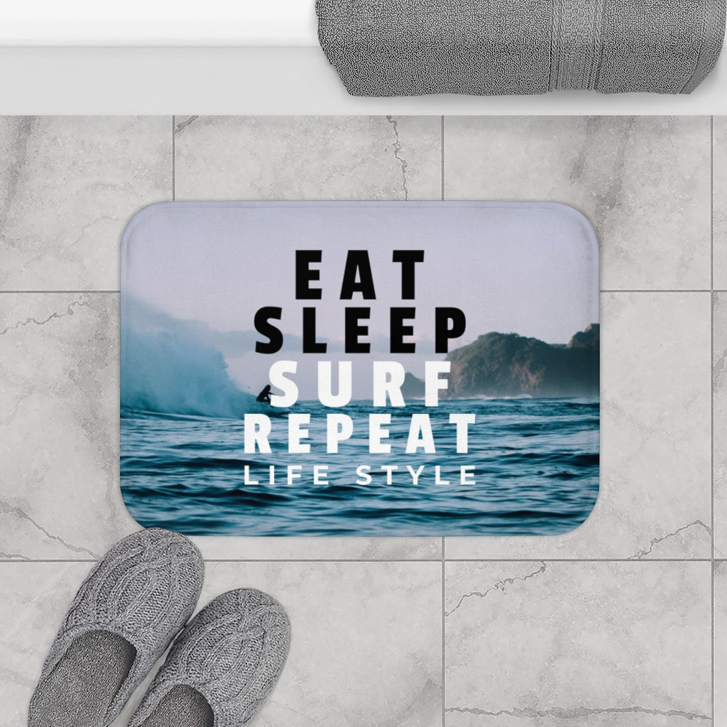 Surf, Sleep, Eat, and Repeat Bath Mat
