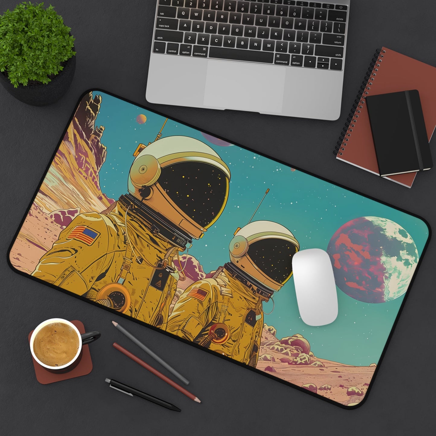 Large Mouse Pad with Retro Space Explorers - Available in 2 Sizes