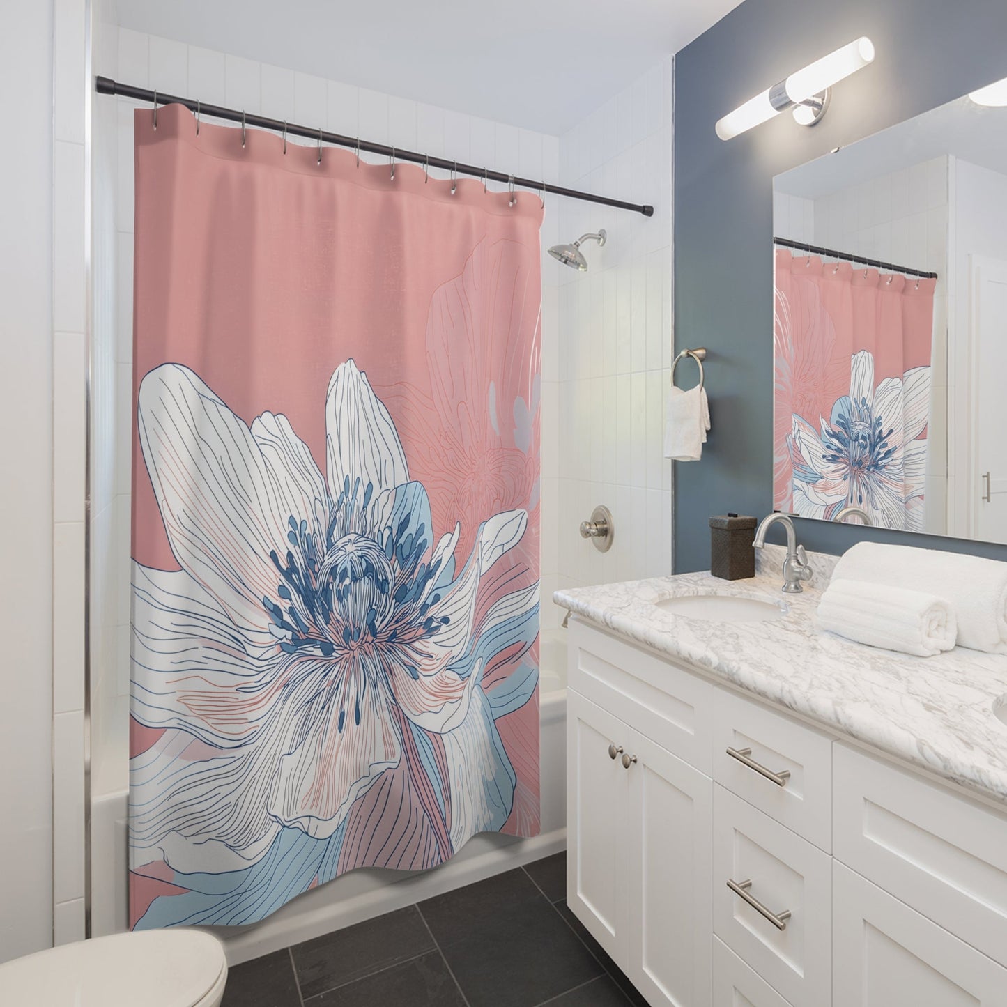 Shower Curtain with Anemone Flower Pattern