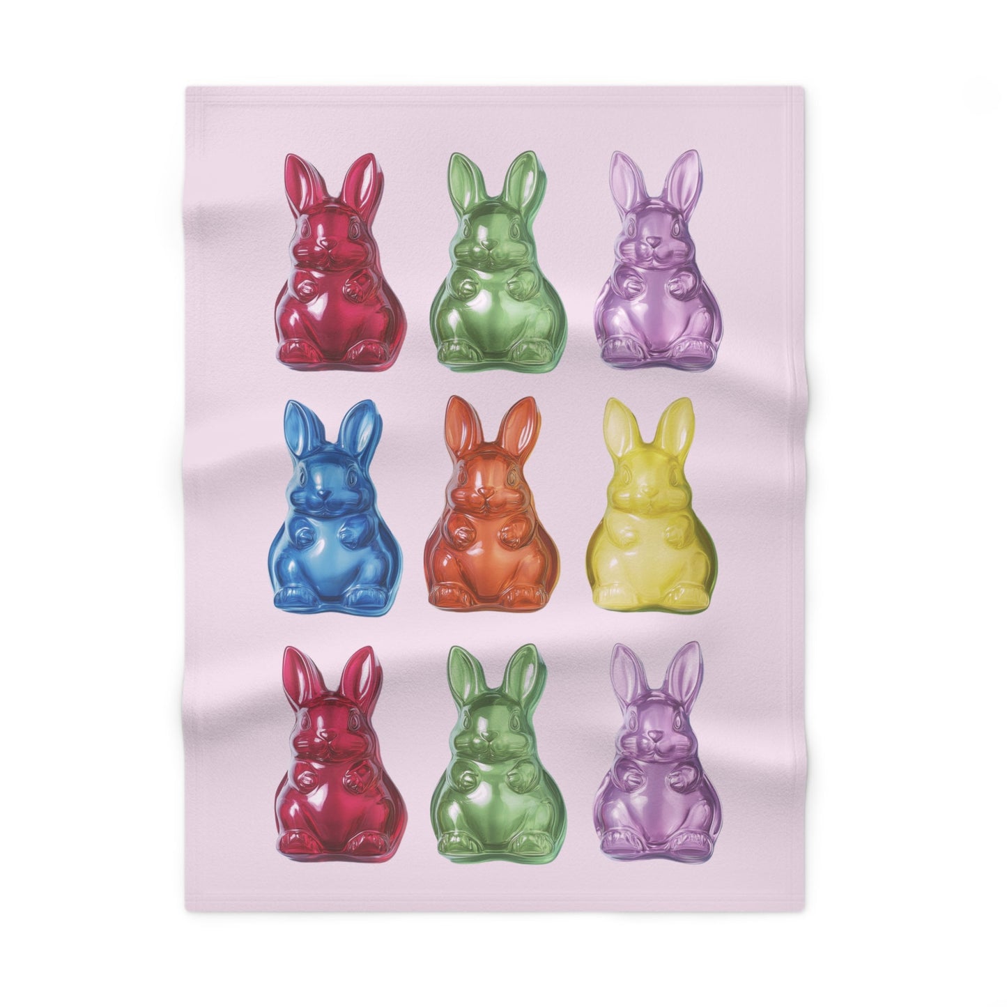 Soft Pink Fleece Baby Blanket with Bunny-Shaped Gummies