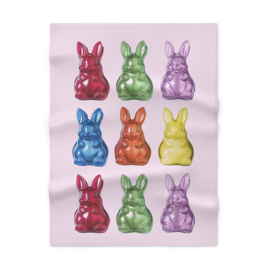 Soft Pink Fleece Baby Blanket with Bunny-Shaped Gummies