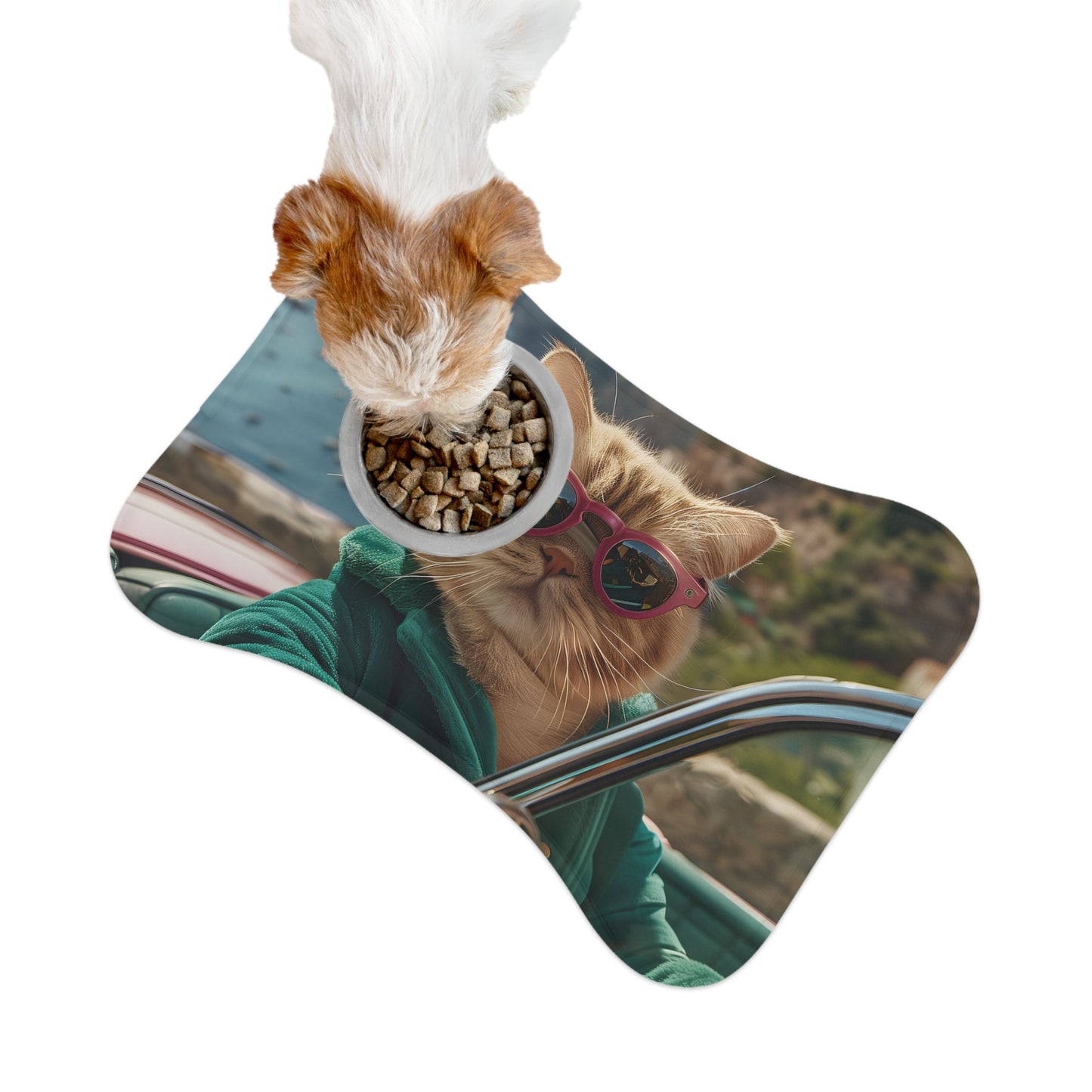 Sunglass-Wearing Feline Pet Food Mats - Available in 3 Sizes