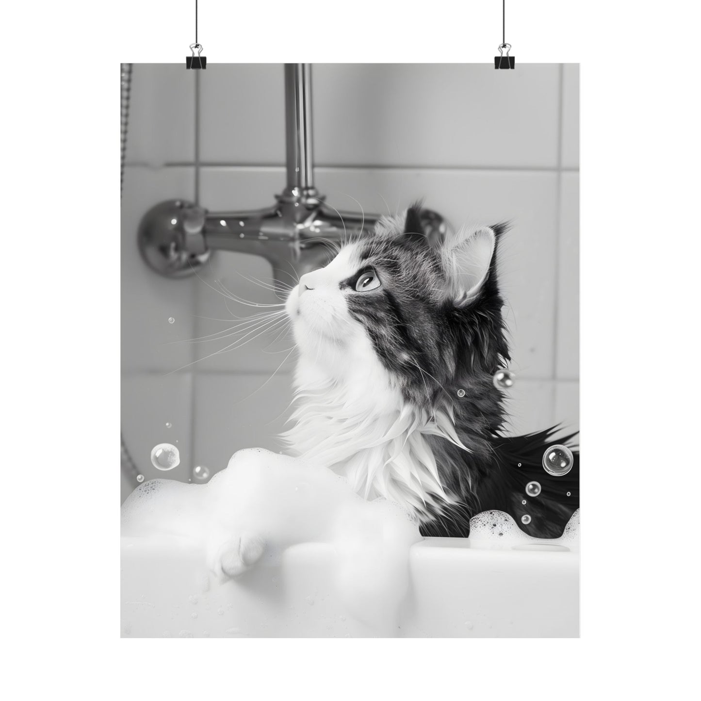 Bathroom Wall Art Print featuring Feline in Tub Decoration