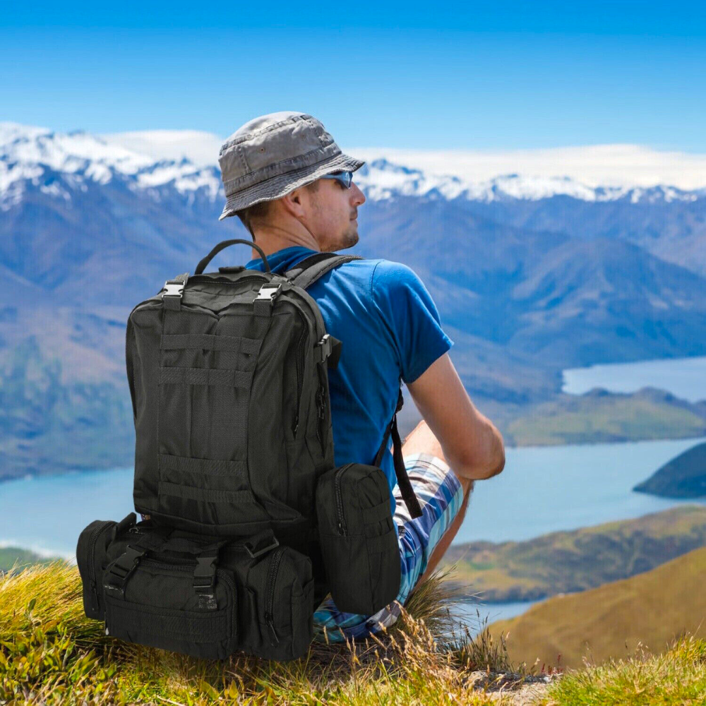 55L Waterproof Backpack for Outdoor Activities with Military-Inspired Design