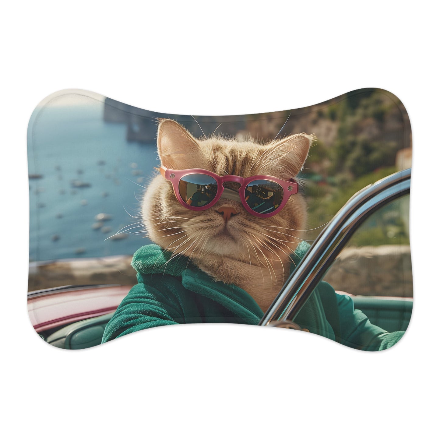 Sunglass-Wearing Feline Pet Food Mats - Available in 3 Sizes