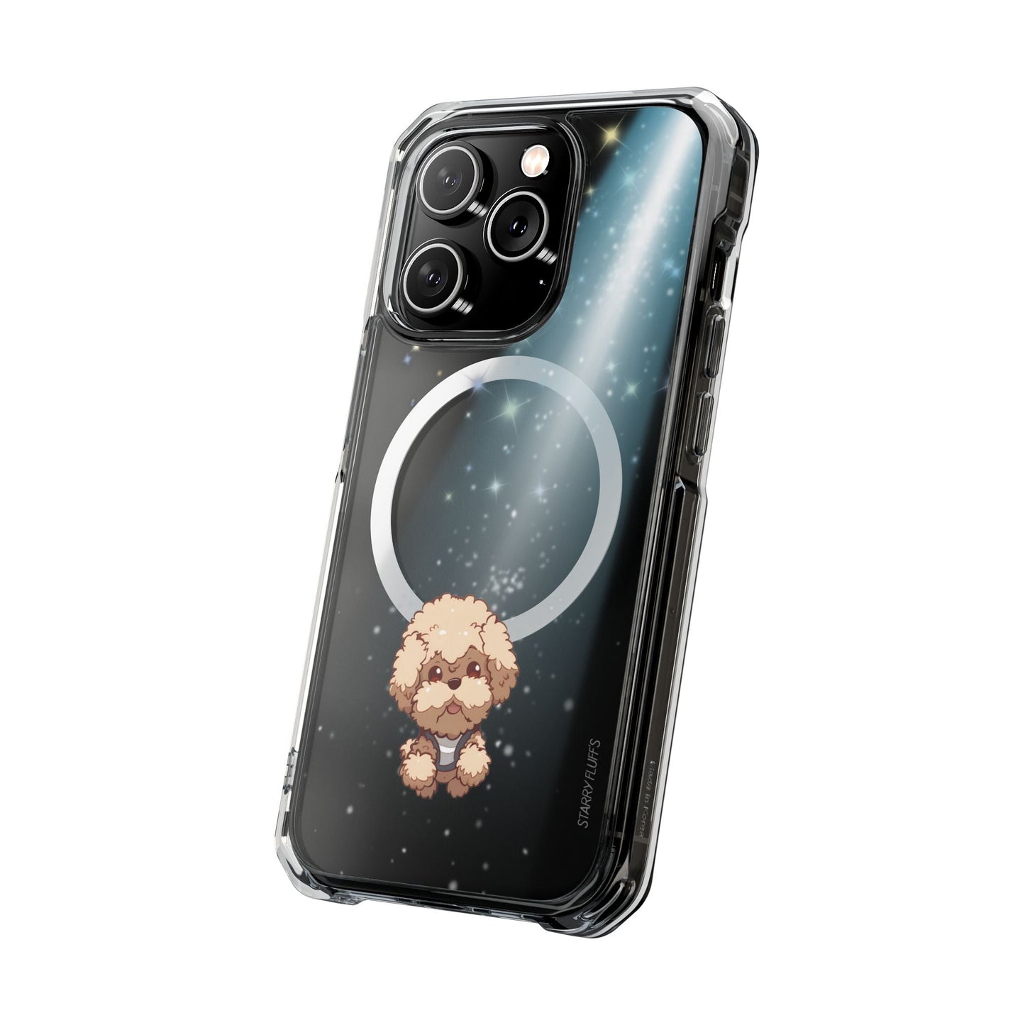 Pookie the Poodle - Luminous Canine Floating in Space Transparent Magnetic Phone Case for iPhone Collection
