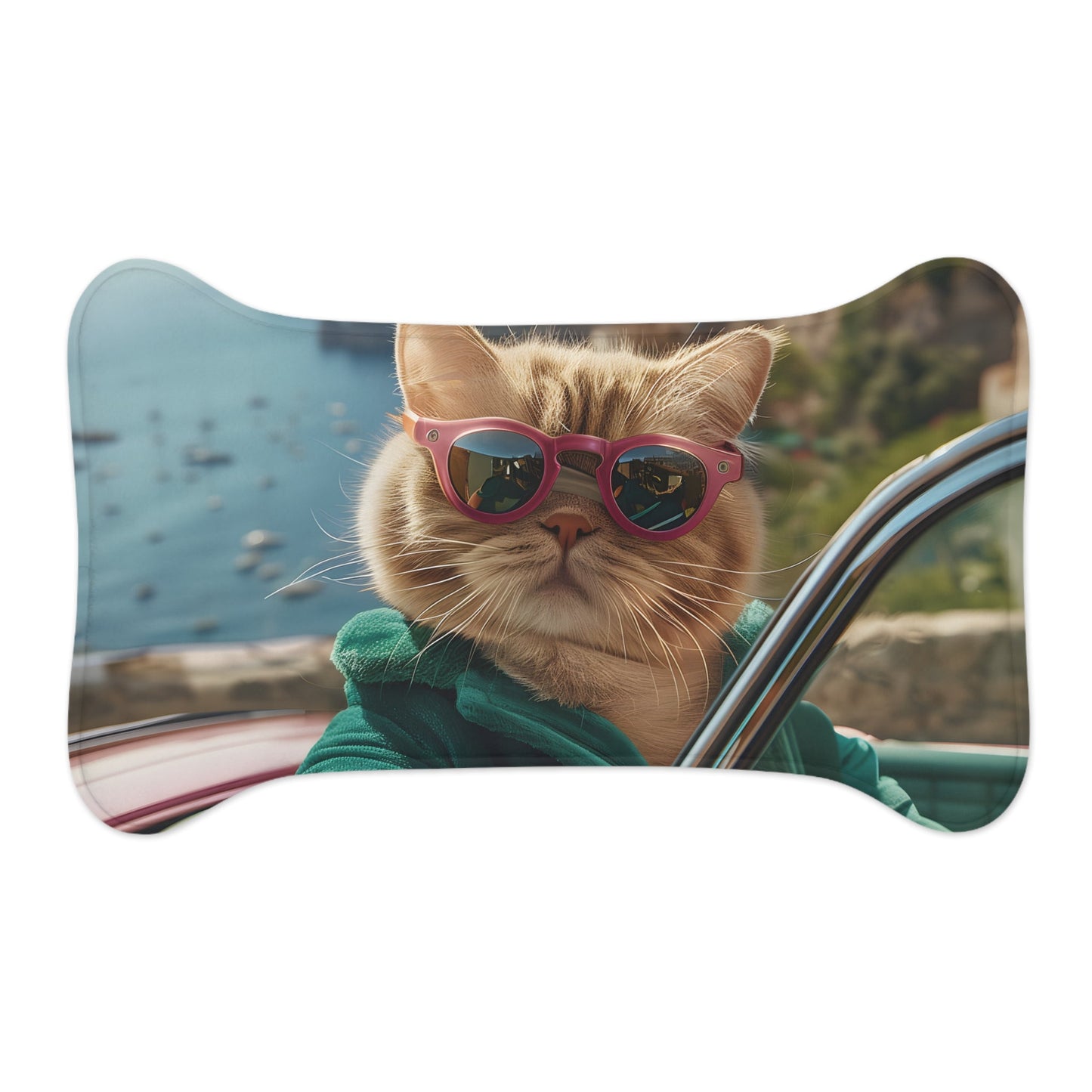 Sunglass-Wearing Feline Pet Food Mats - Available in 3 Sizes