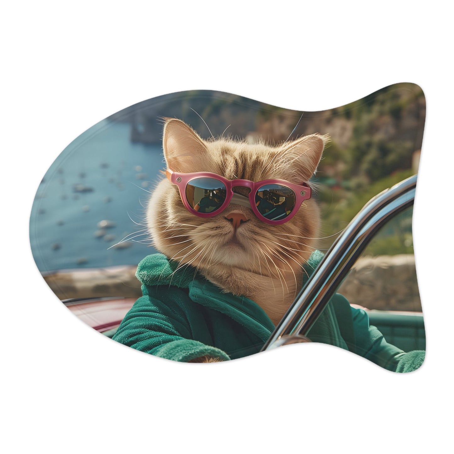 Sunglass-Wearing Feline Pet Food Mats - Available in 3 Sizes