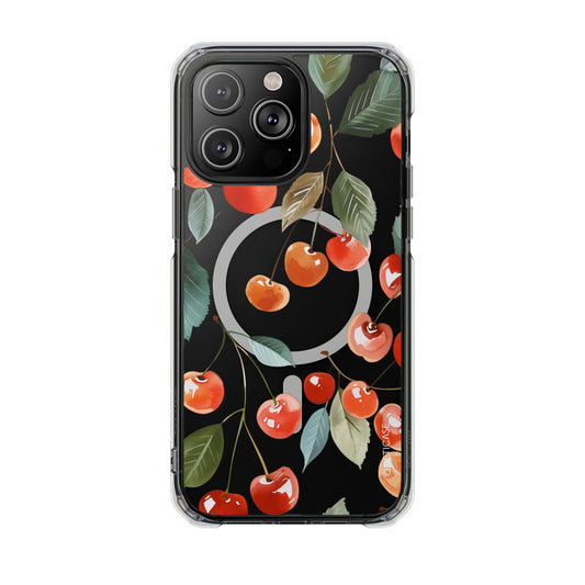Adorable Cherry-themed Transparent Magnetic Phone Case for iPhone Models