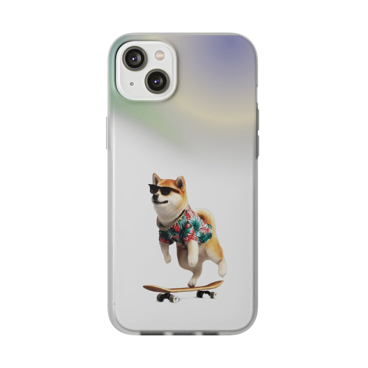 Semi-Transparent Shiba Inu iPhone Case with a Hawaiian Flair