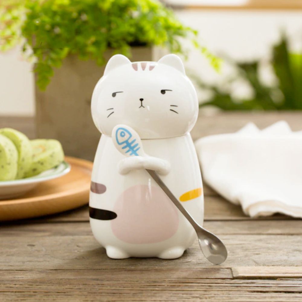 3D Feline Mug Set with Matching Spoon