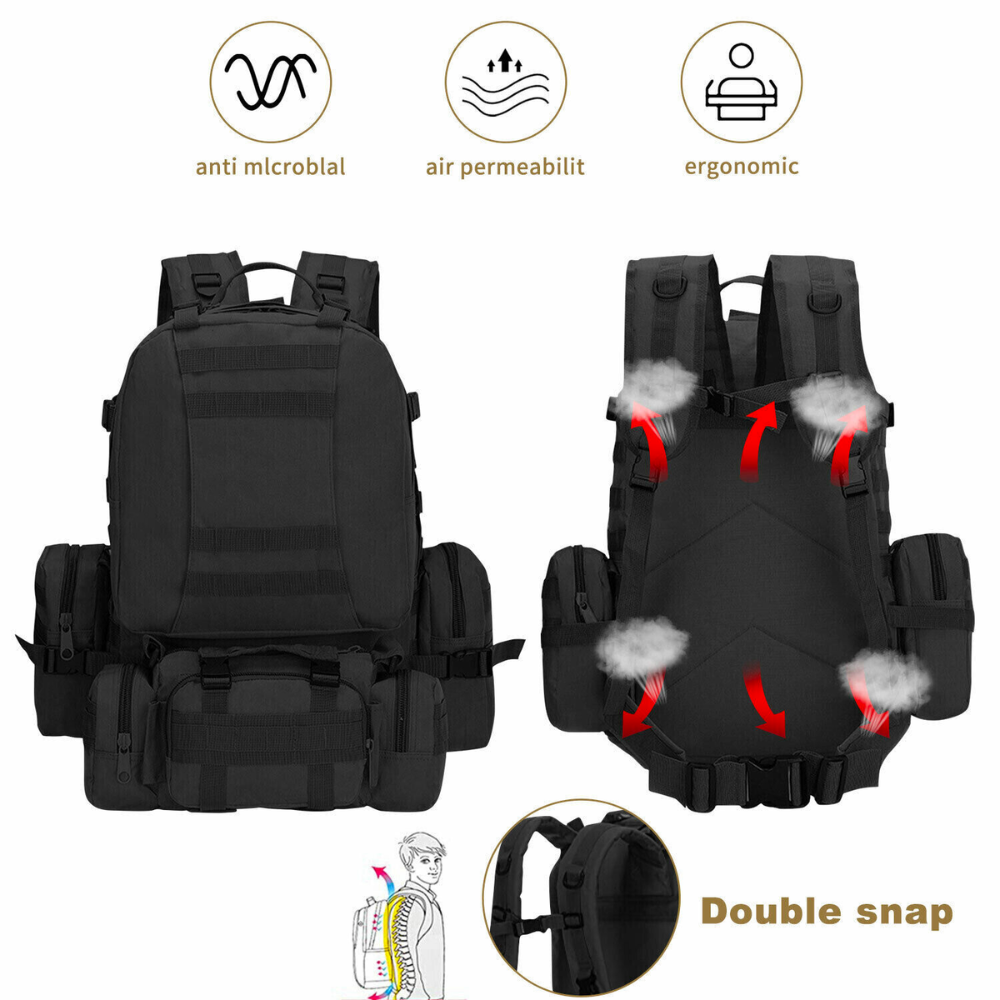 55L Waterproof Backpack for Outdoor Activities with Military-Inspired Design