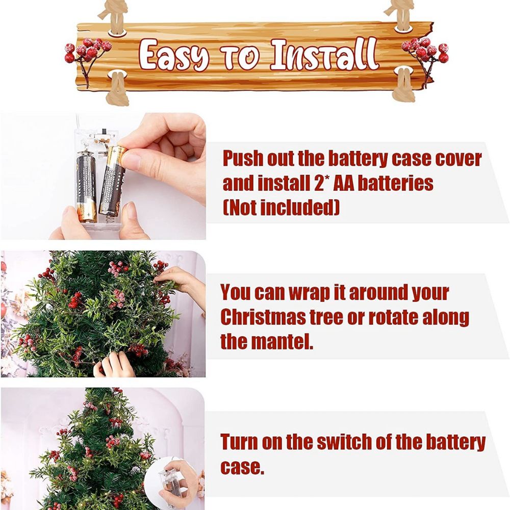 Lighted Festive Red Berry Garland Decoration for the Holidays