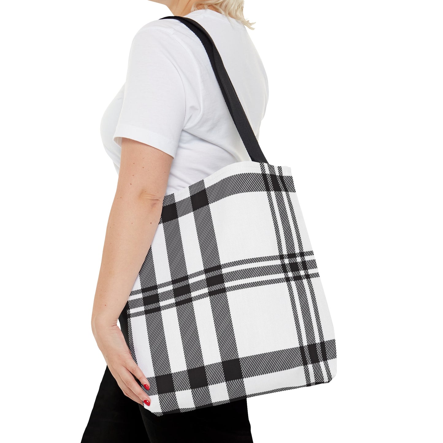 Plaid Tote Bag in Monochrome Design