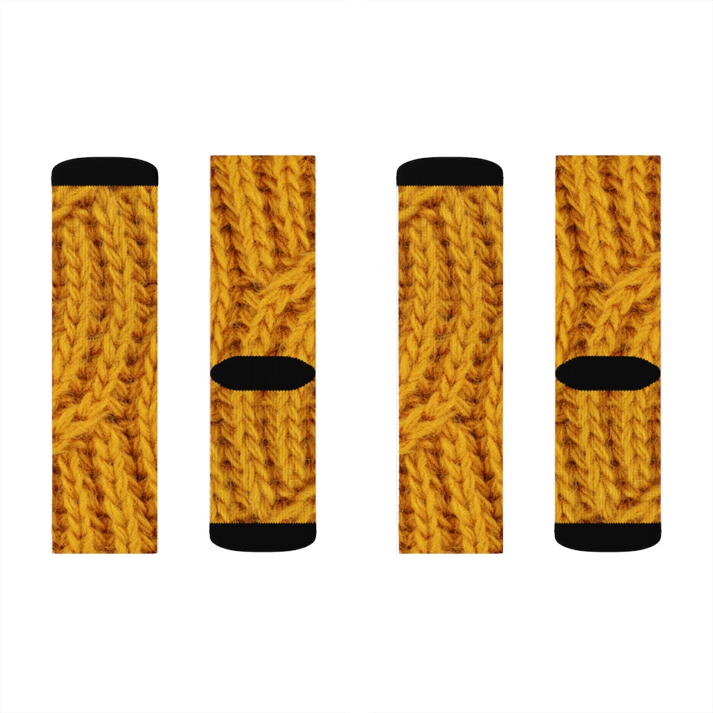 Wool Socks with Mustard Print Design for Fun and Novelty