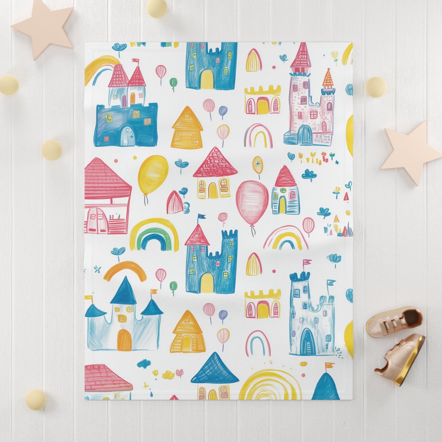 Soft Fleece Baby Blanket with a Castle of Crayons