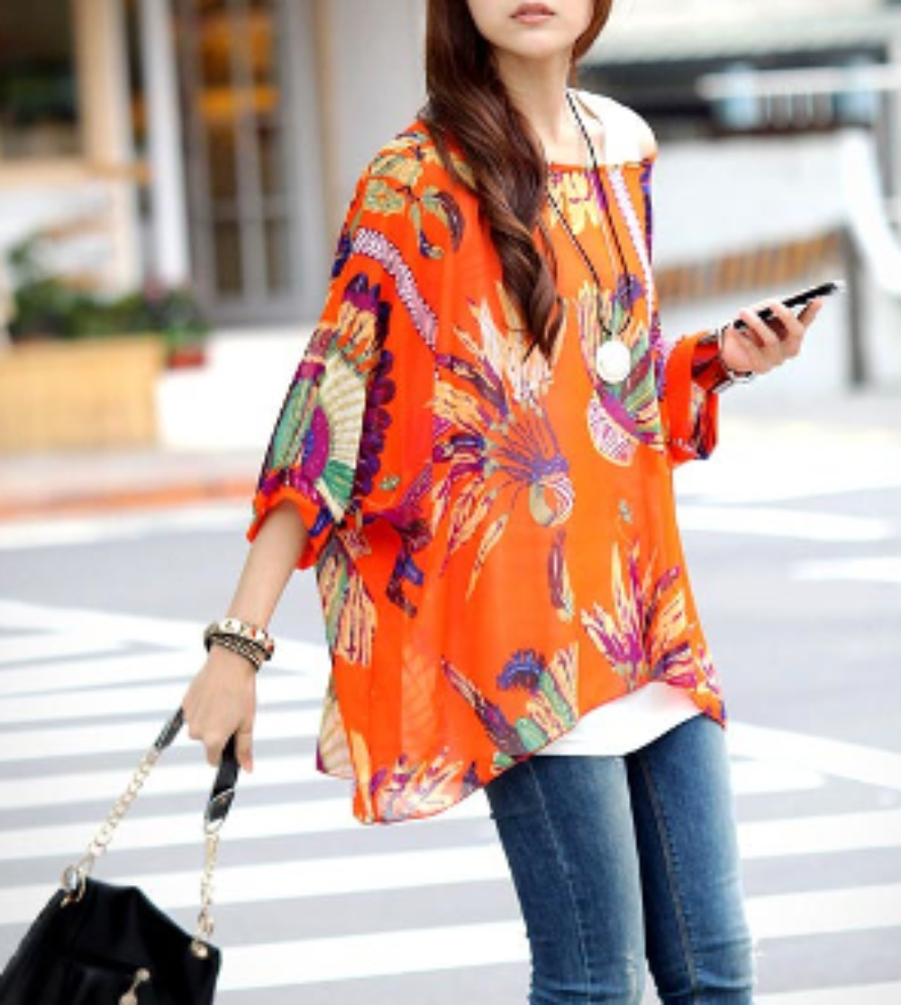 Tropical Chiffon Tunic Top for Women with a Relaxed Fit