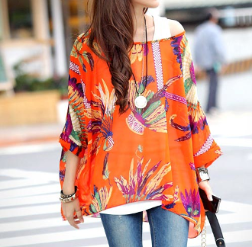 Tropical Chiffon Tunic Top for Women with a Relaxed Fit