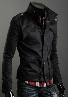 Short Parka with Stand-Up Collar for Men
