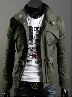 Short Parka with Stand-Up Collar for Men