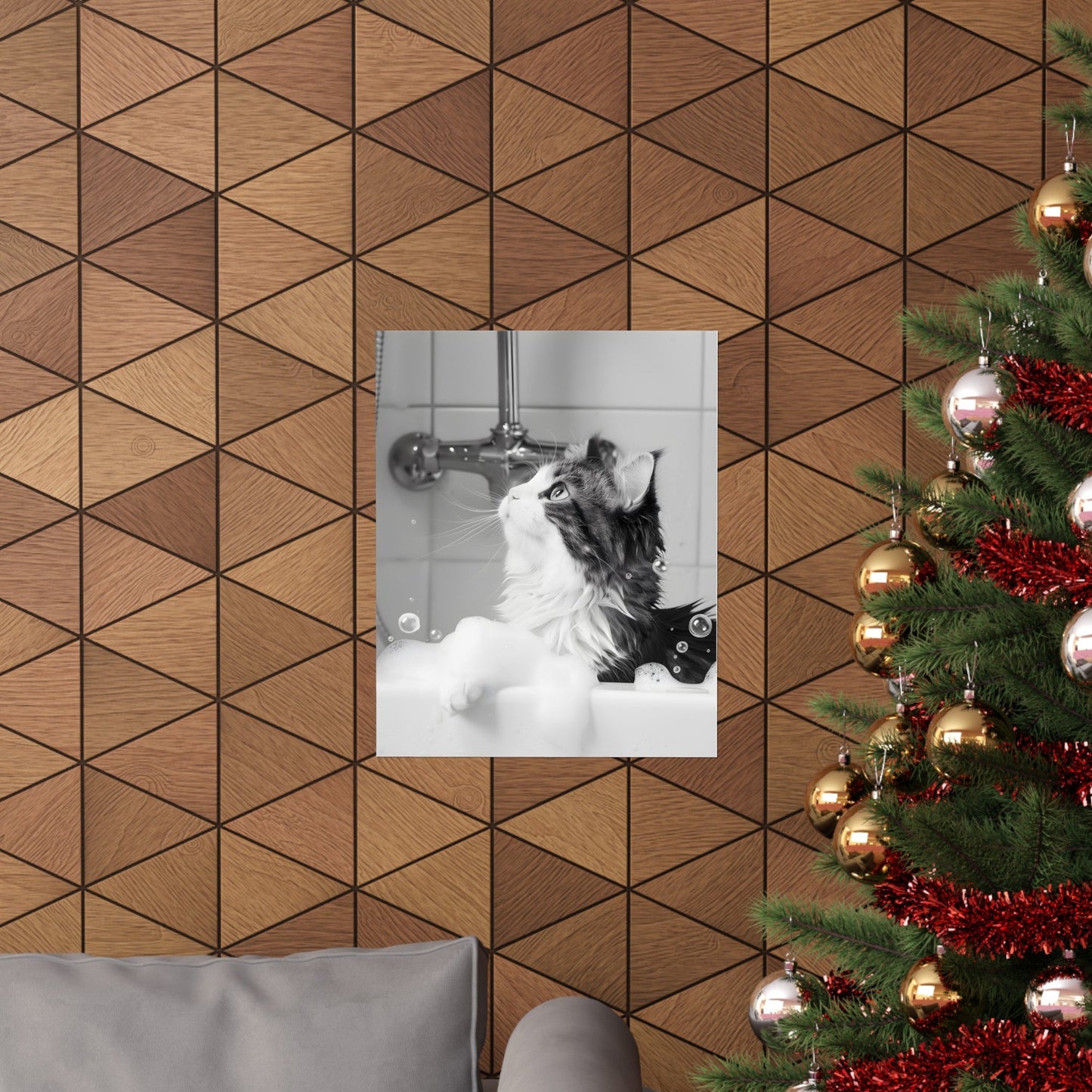 Bathroom Wall Art Print featuring Feline in Tub Decoration