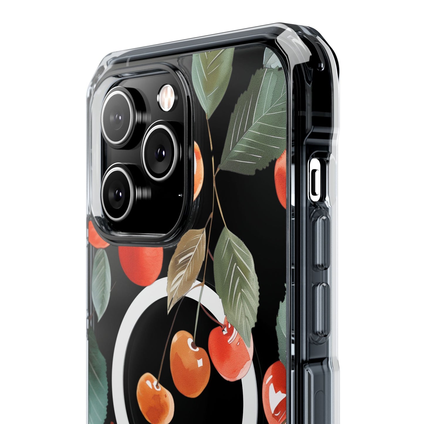 Adorable Cherry-themed Transparent Magnetic Phone Case for iPhone Models