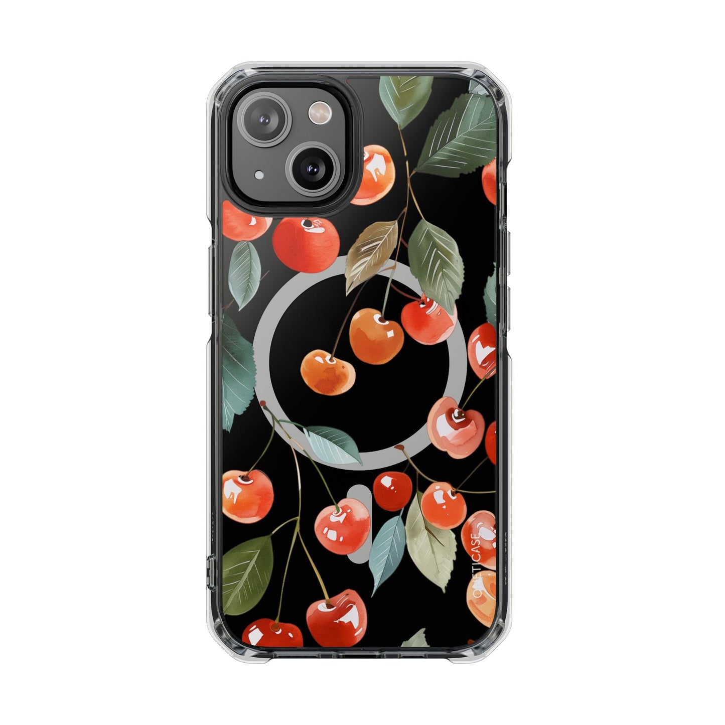 Adorable Cherry-themed Transparent Magnetic Phone Case for iPhone Models