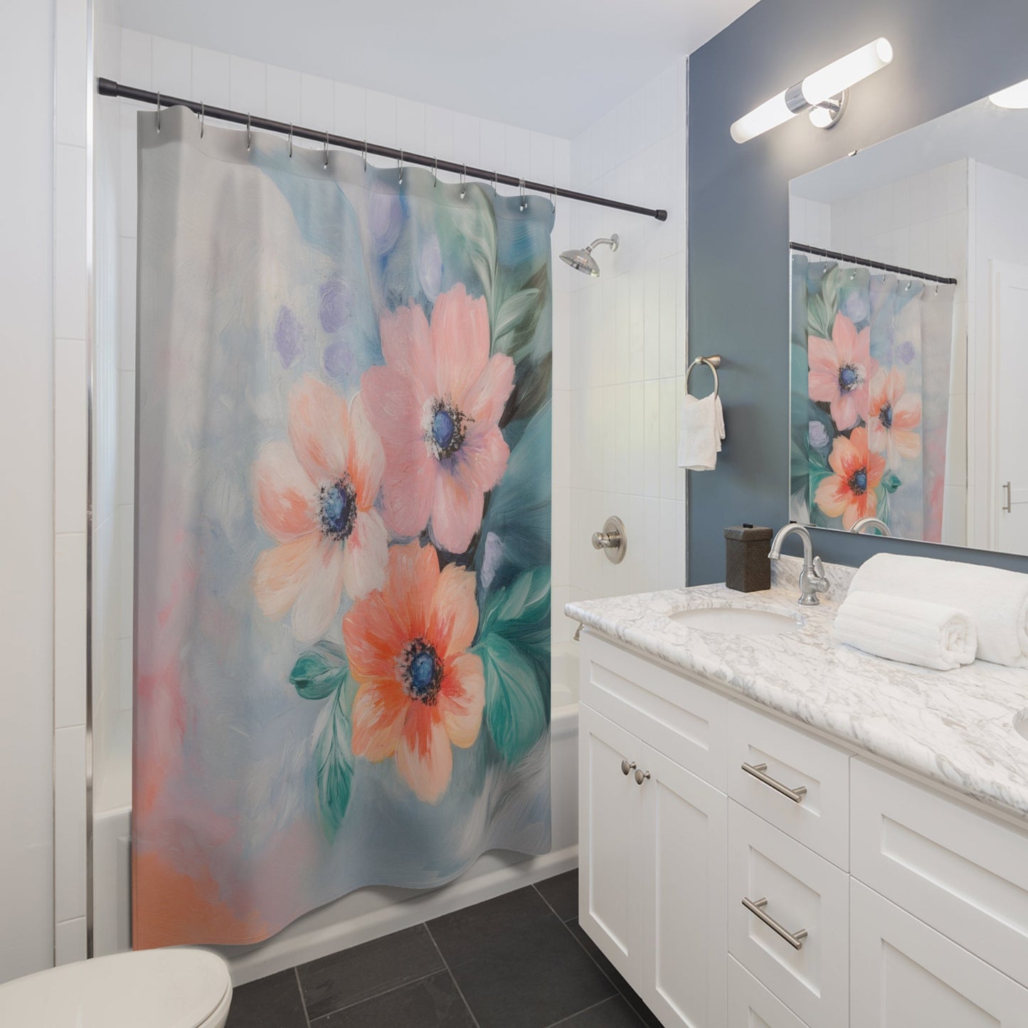 Floral Shower Curtain with a Delicate, Subtle Design