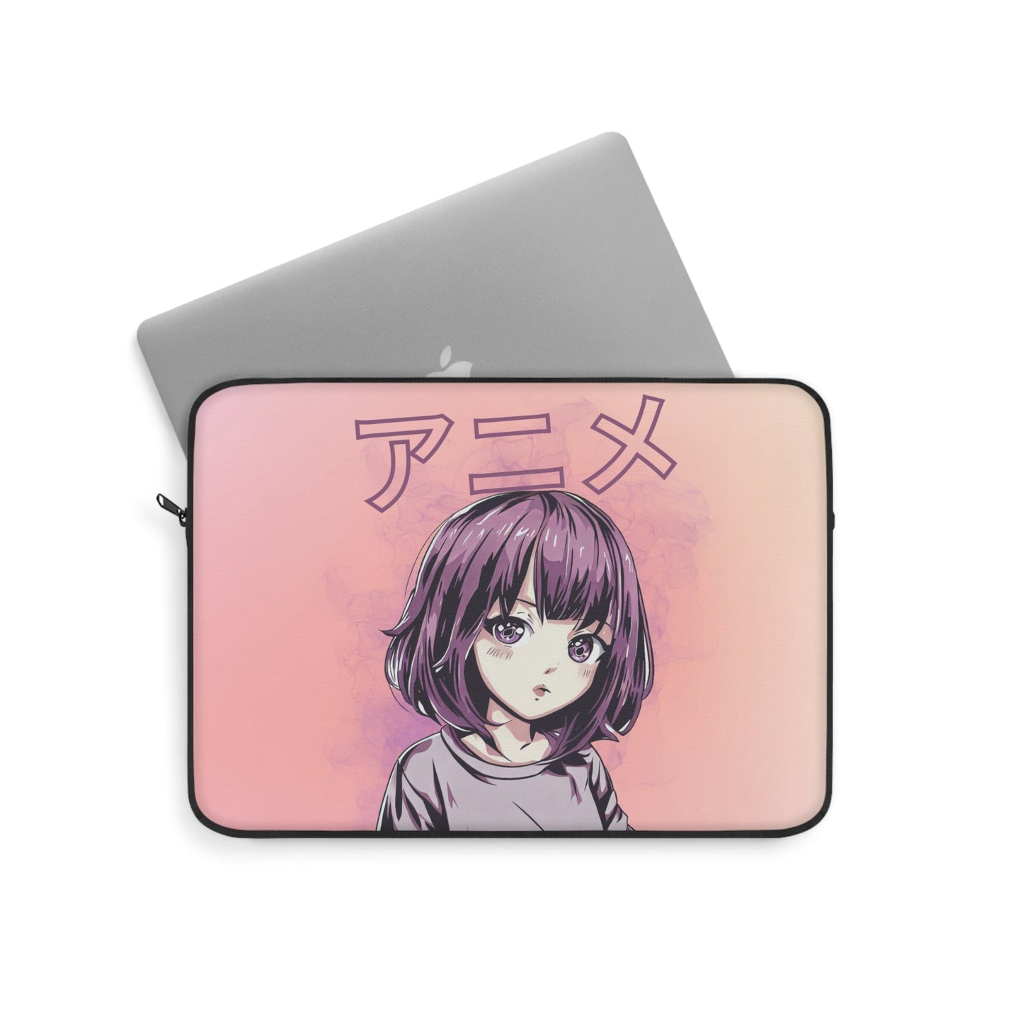 Anime Girl Laptop Sleeve with Vibrant Purple Hair