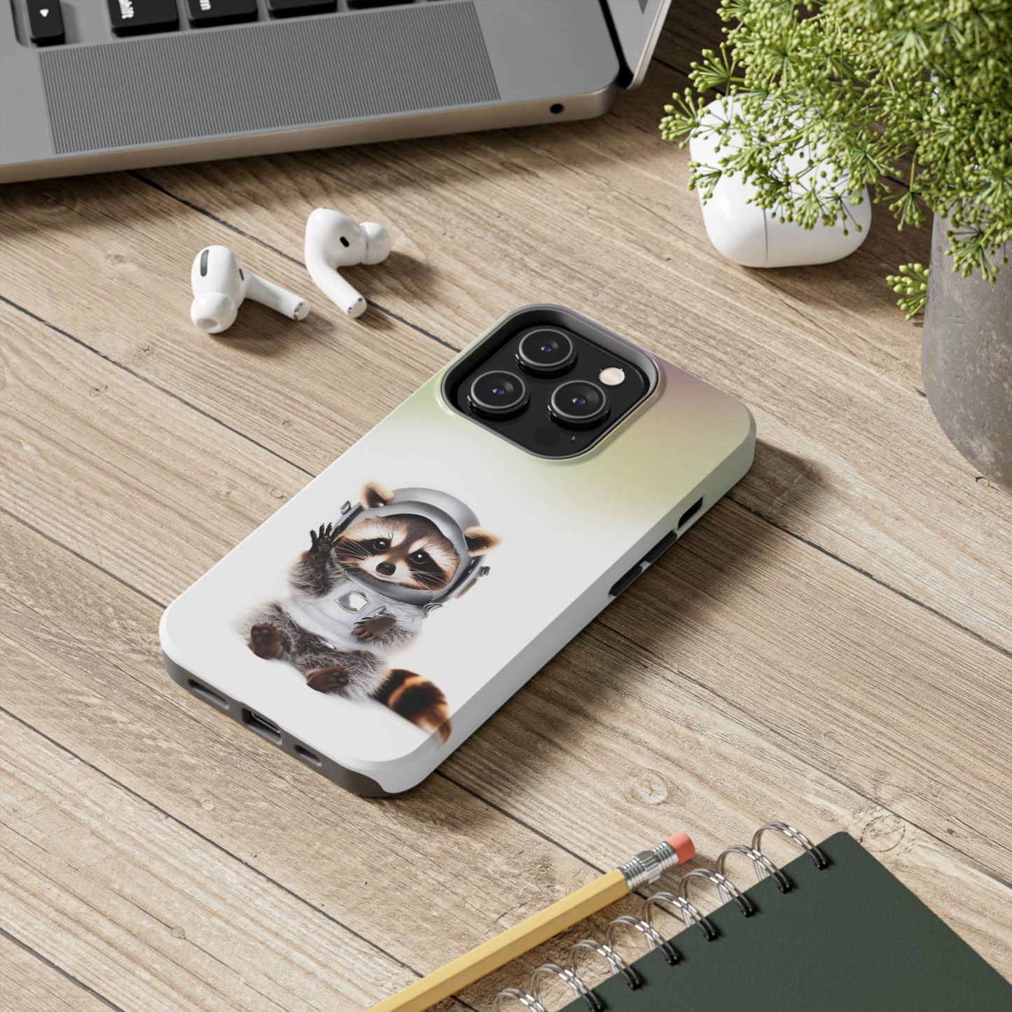 Wireless Charging iPhone Case featuring a Playful Raccoon Design