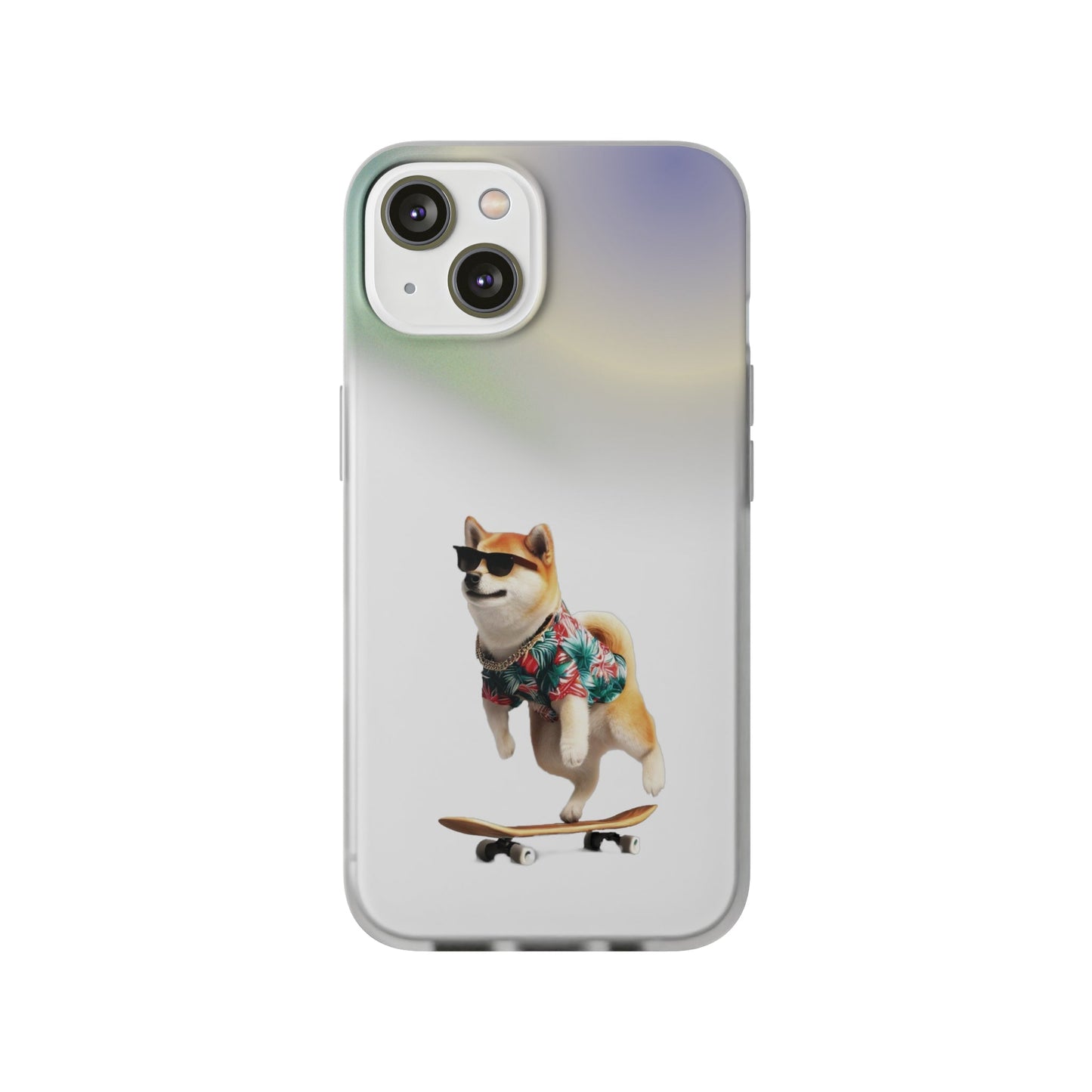 Semi-Transparent Shiba Inu iPhone Case with a Hawaiian Flair