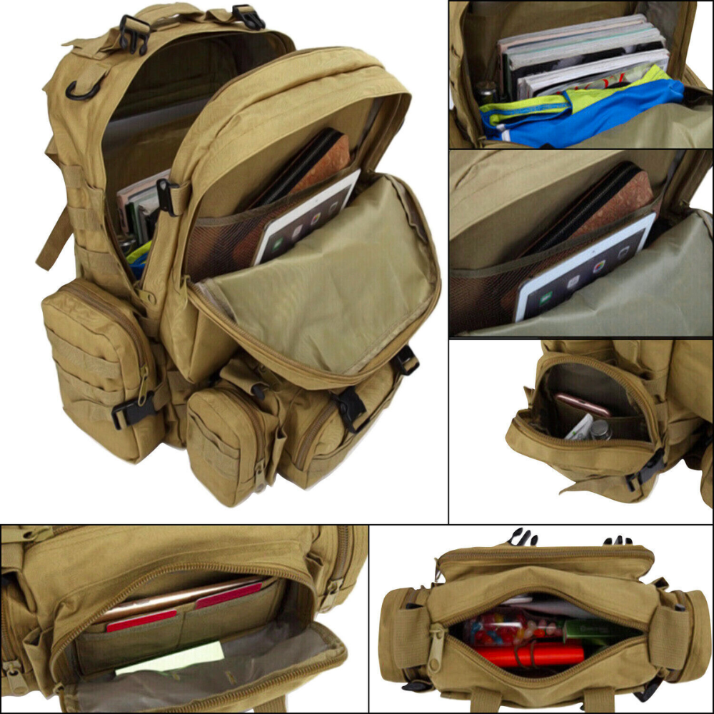 55L Waterproof Backpack for Outdoor Activities with Military-Inspired Design
