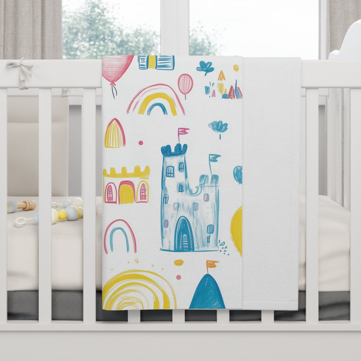 Soft Fleece Baby Blanket with a Castle of Crayons