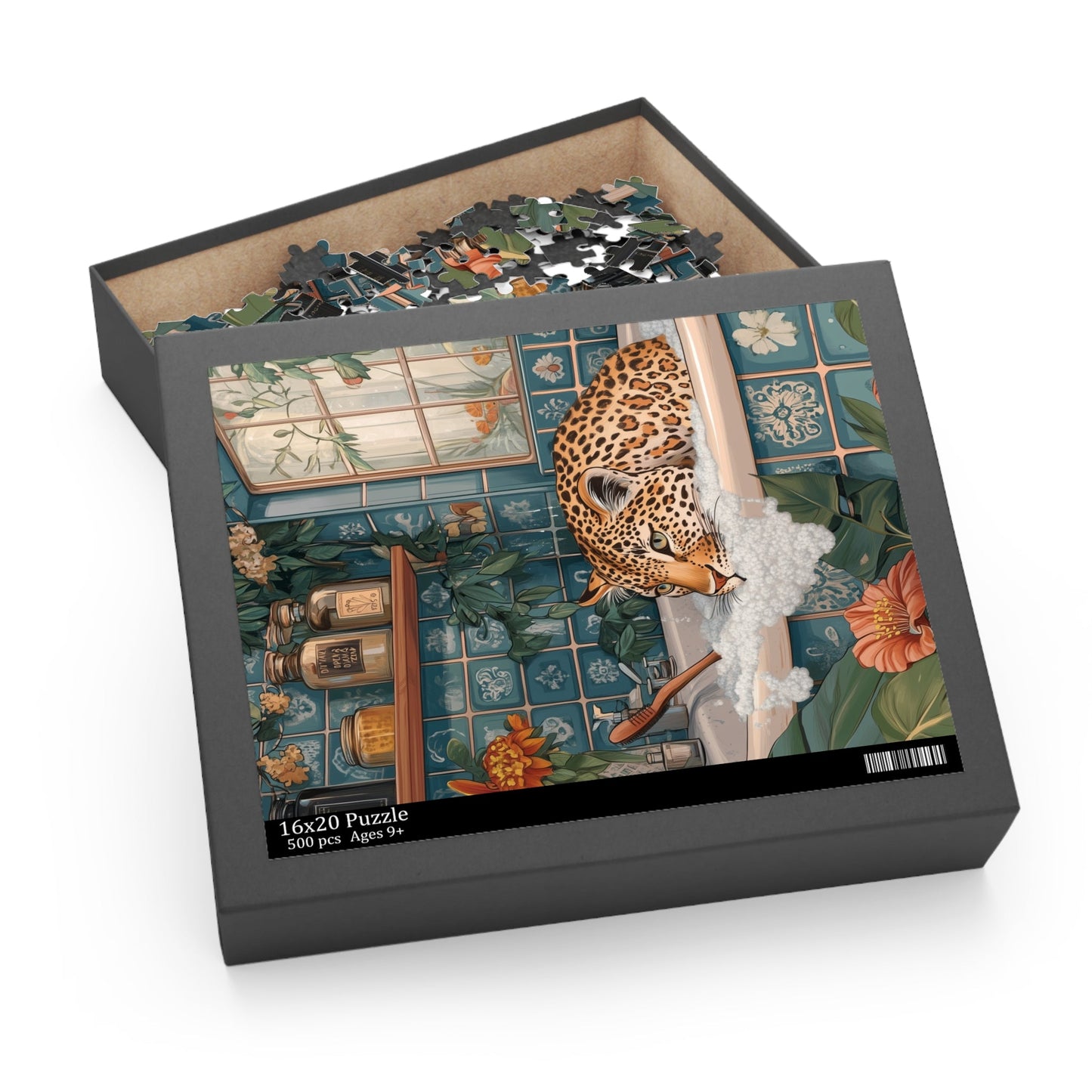 500-Piece Whimsical Leopard Bathing Jigsaw Puzzle