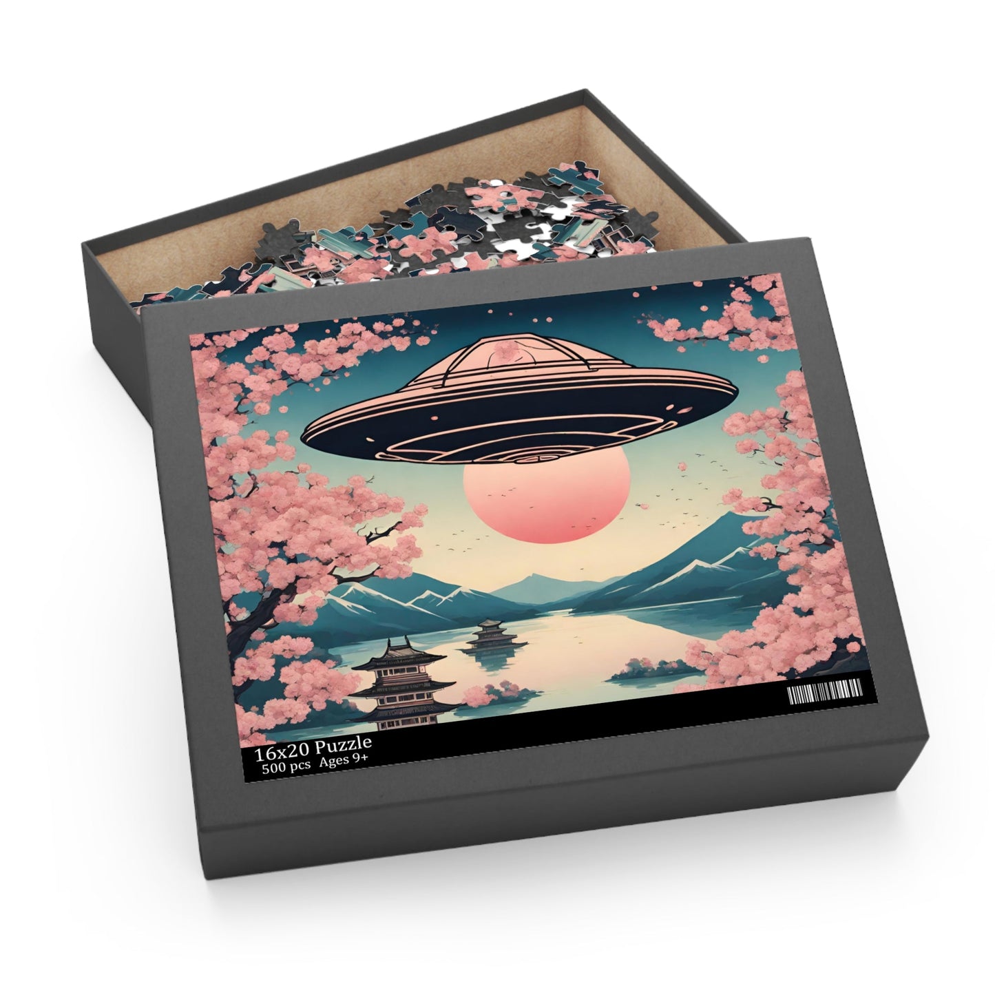 500-Piece Jigsaw Puzzle Featuring Retro Cherry Blossoms and Extraterrestrial Art