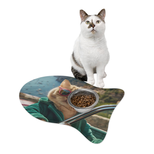 Sunglass-Wearing Feline Pet Food Mats - Available in 3 Sizes