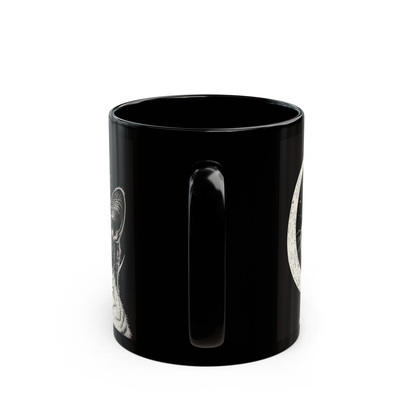 Black Ceramic Mug with Crescent Moon and Cat Design for Coffee and Tea