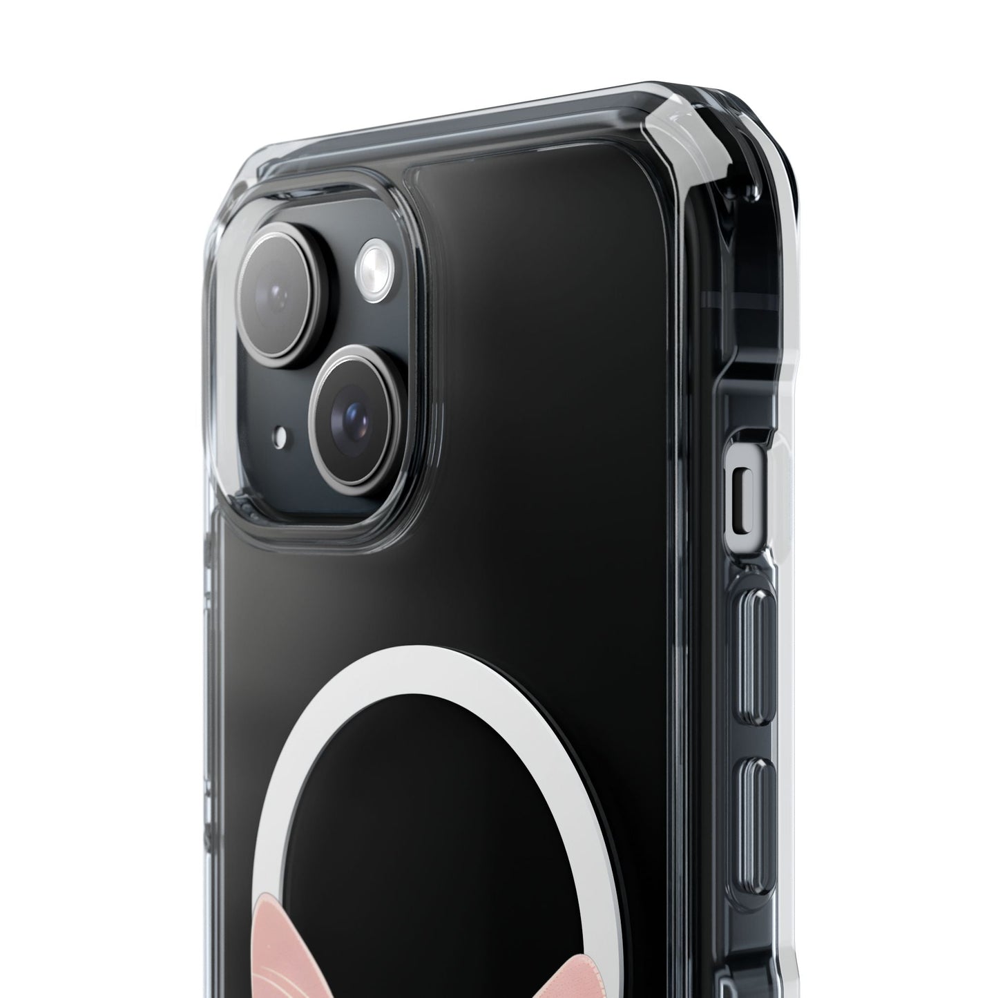 Magnetic Clear Case for iPhone Series with a White Cat Design