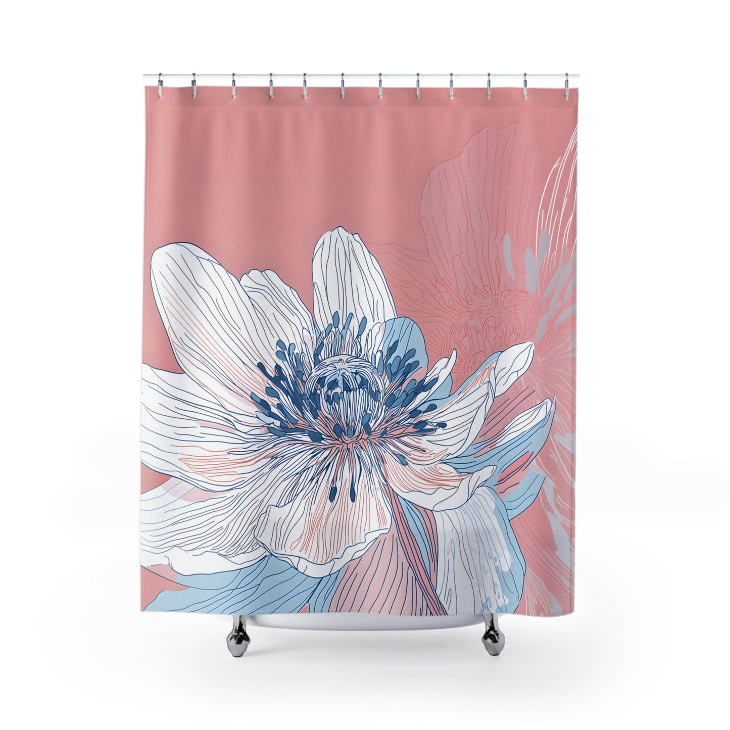 Shower Curtain with Anemone Flower Pattern