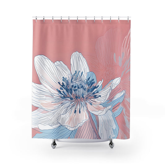 Shower Curtain with Anemone Flower Pattern