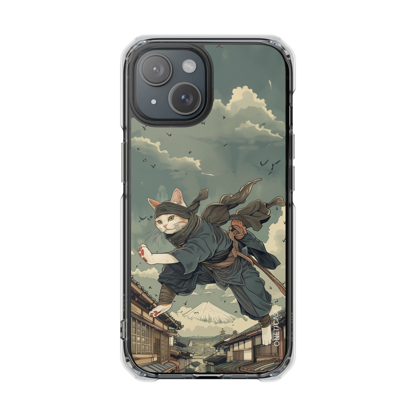 Stealthy Magnetic Clear Case for iPhone Series with Ninja Feline Design