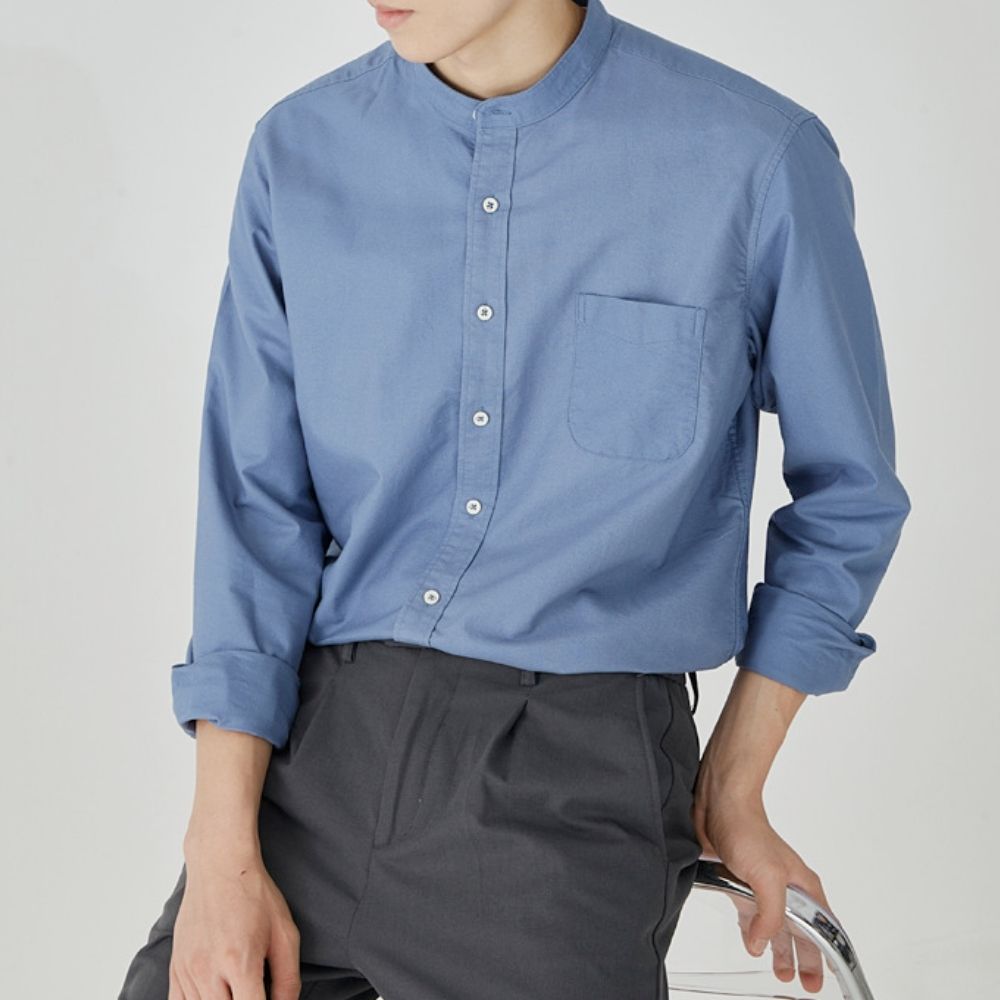 Stand Collar Men's Button-Up Shirt