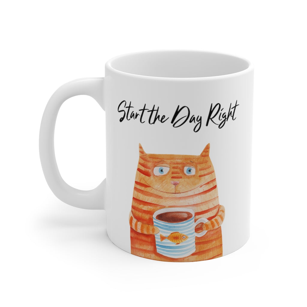 Start Your Day Off Right with the Cat Holding Goldfish Coffee Tea Mug