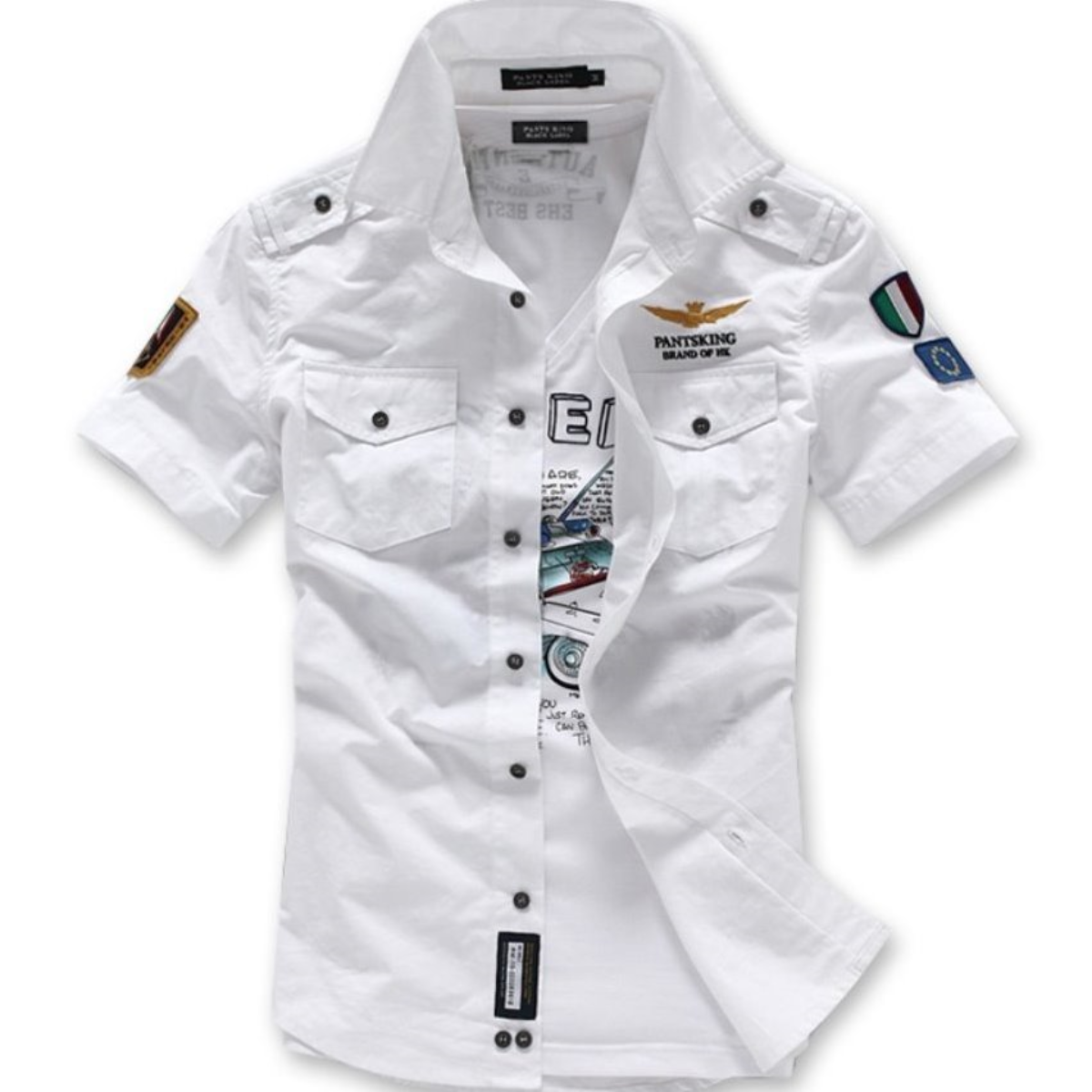 Short Sleeve Military-Style Shirt for Men