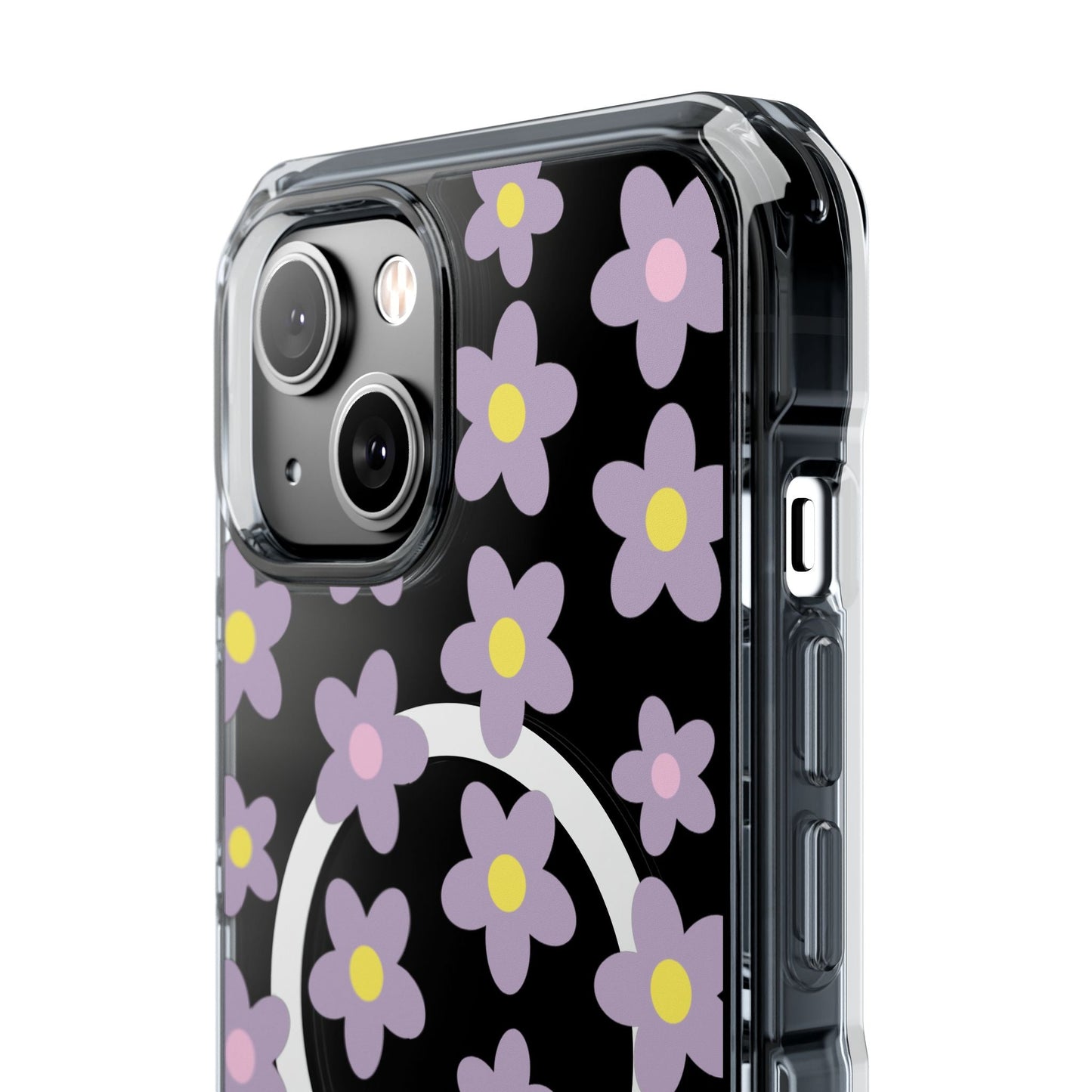 Magnetic Clear Case for iPhone Series with Purple Daisy Design