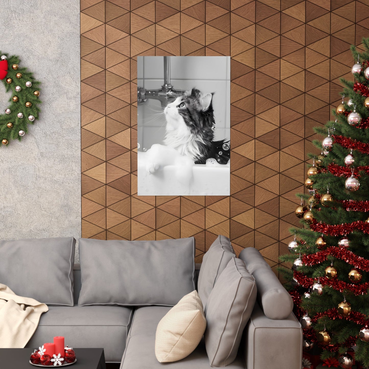 Bathroom Wall Art Print featuring Feline in Tub Decoration