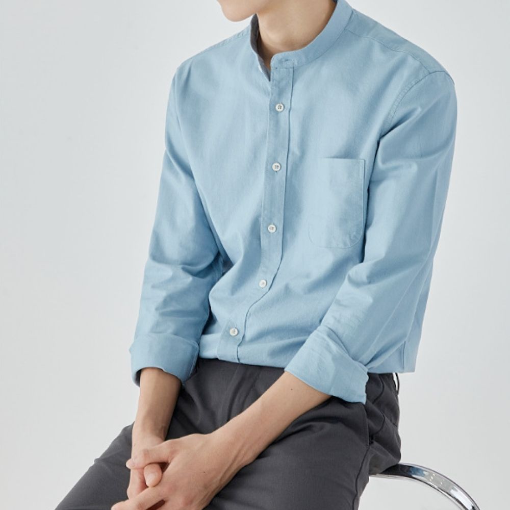 Stand Collar Men's Button-Up Shirt