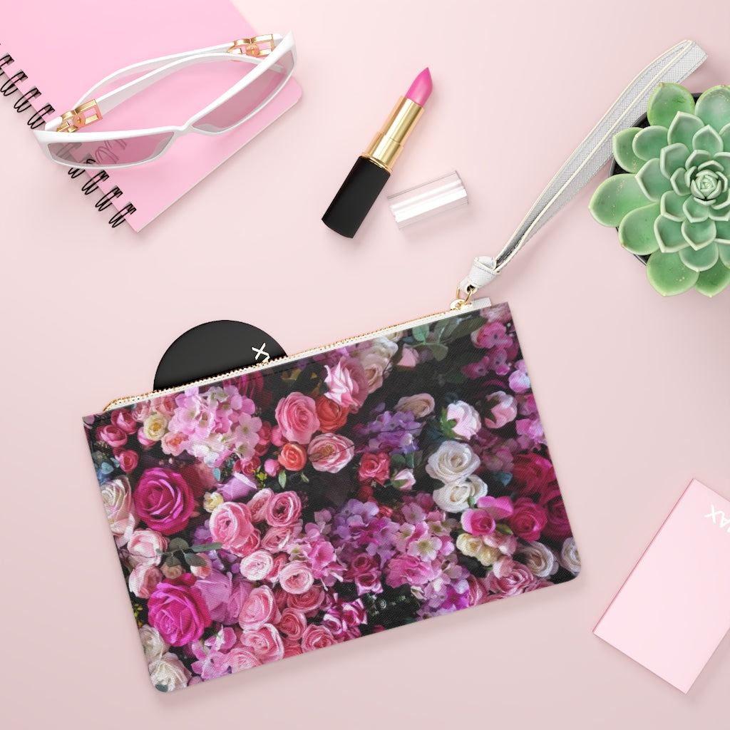 Vegan Zipped Clutch Bag with a Distinct Floral Bouquet Design